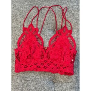 Free‎ People Adella Bralette Lace Floral Deep V-Neck Red XS Backless Sexy Top